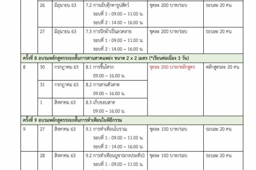 ตารางกิจกรรมอบรมหลักสูตรระยะสั้นด้านหัตถศิลป์และวัฒนธรรมล้านนาสร้างสรรค์