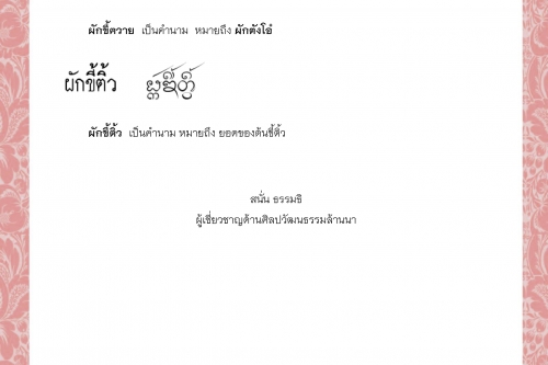 ผักกูดพล้าว ผักเกงเครง ผักขี้ขวง ผักขี้เขียด ผักขี้ฅวาย ผักขี้ติ้ว - 18 พฤษภาคม 2564